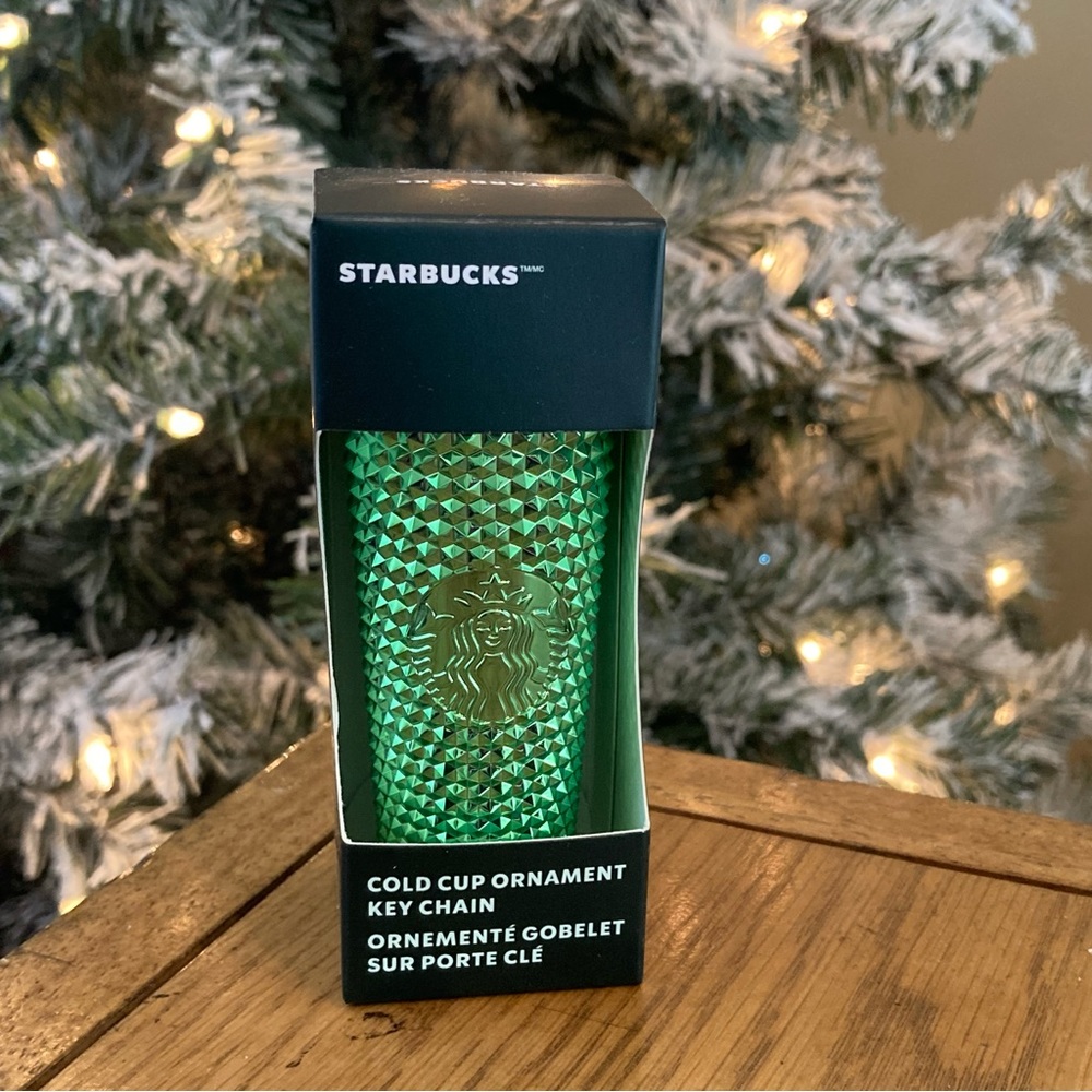 STARBUCKS Christmas Studded Green Bling Cold Cup Keychain Ornament